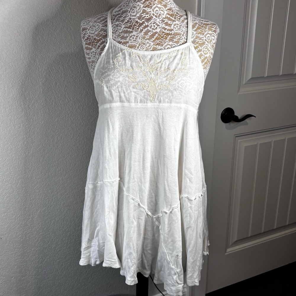 Intimately Free People Criss Cross Slip Dress White Embroidered  Asymmetrical  S